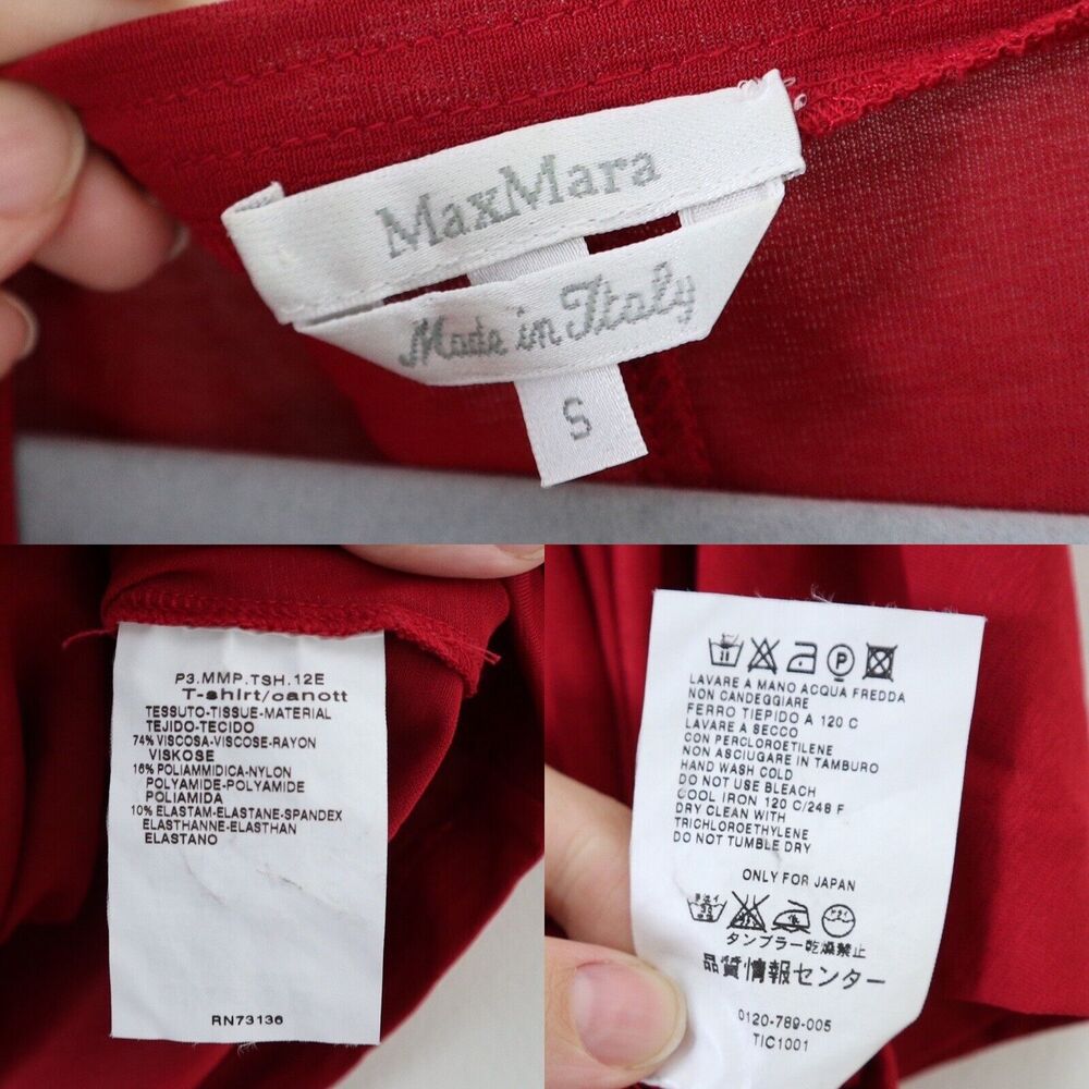 MaxMara Size S Red Wrap Front Blouse 3/4 Sleeve Viscose Jersey - Picture 3 of 10